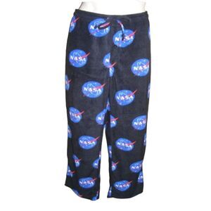 BUZZ ALDRIN NASA Lounge Pants, XL, Black, LOGO, Fleece, Elastic Waist/Drawstring